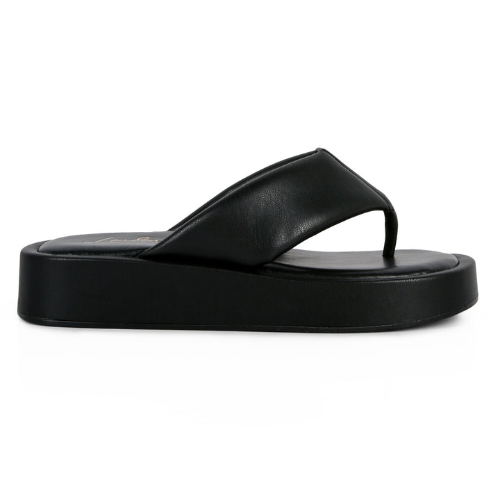 Black Broad Strap Thong Sandals