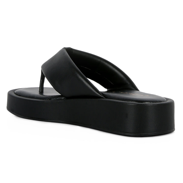 Black Broad Strap Thong Sandals