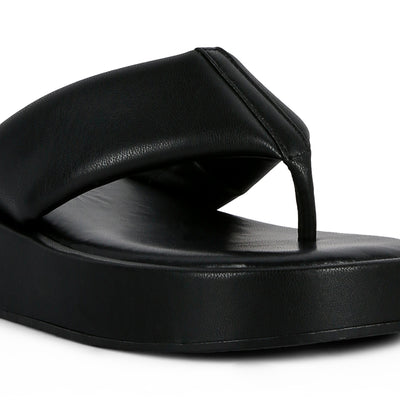 Black Broad Strap Thong Sandals