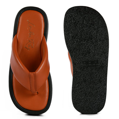 Tan Broad Strap Thong Sandals