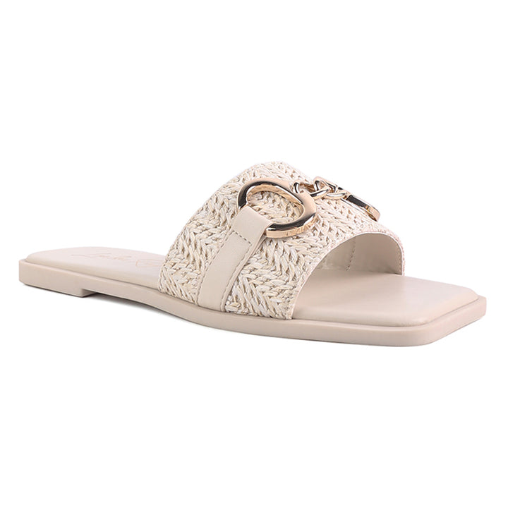 Brate Raffia Slider Flats in Beige