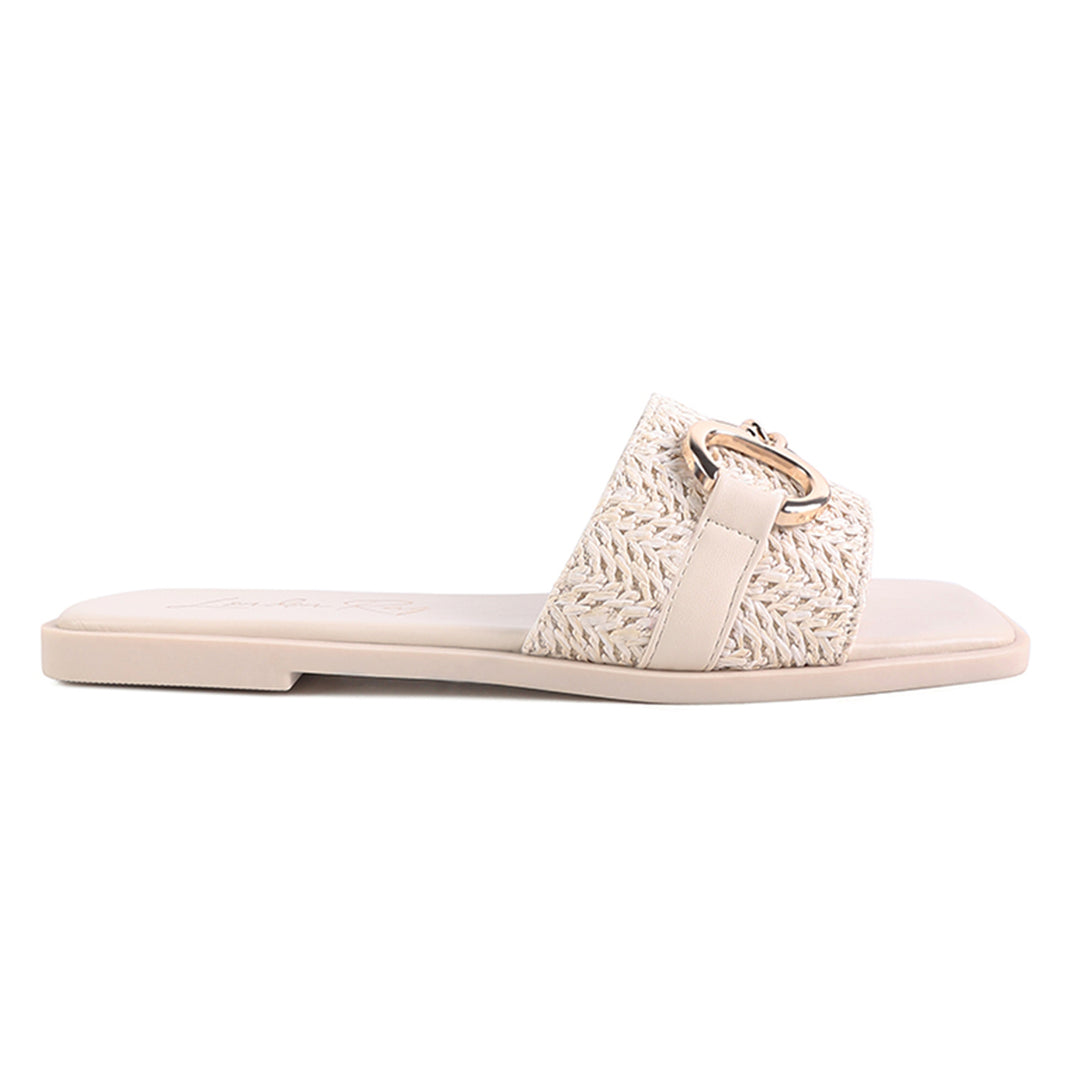 Brate Raffia Slider Flats in Beige