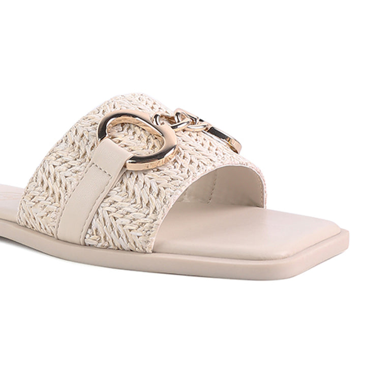 Brate Raffia Slider Flats in Beige