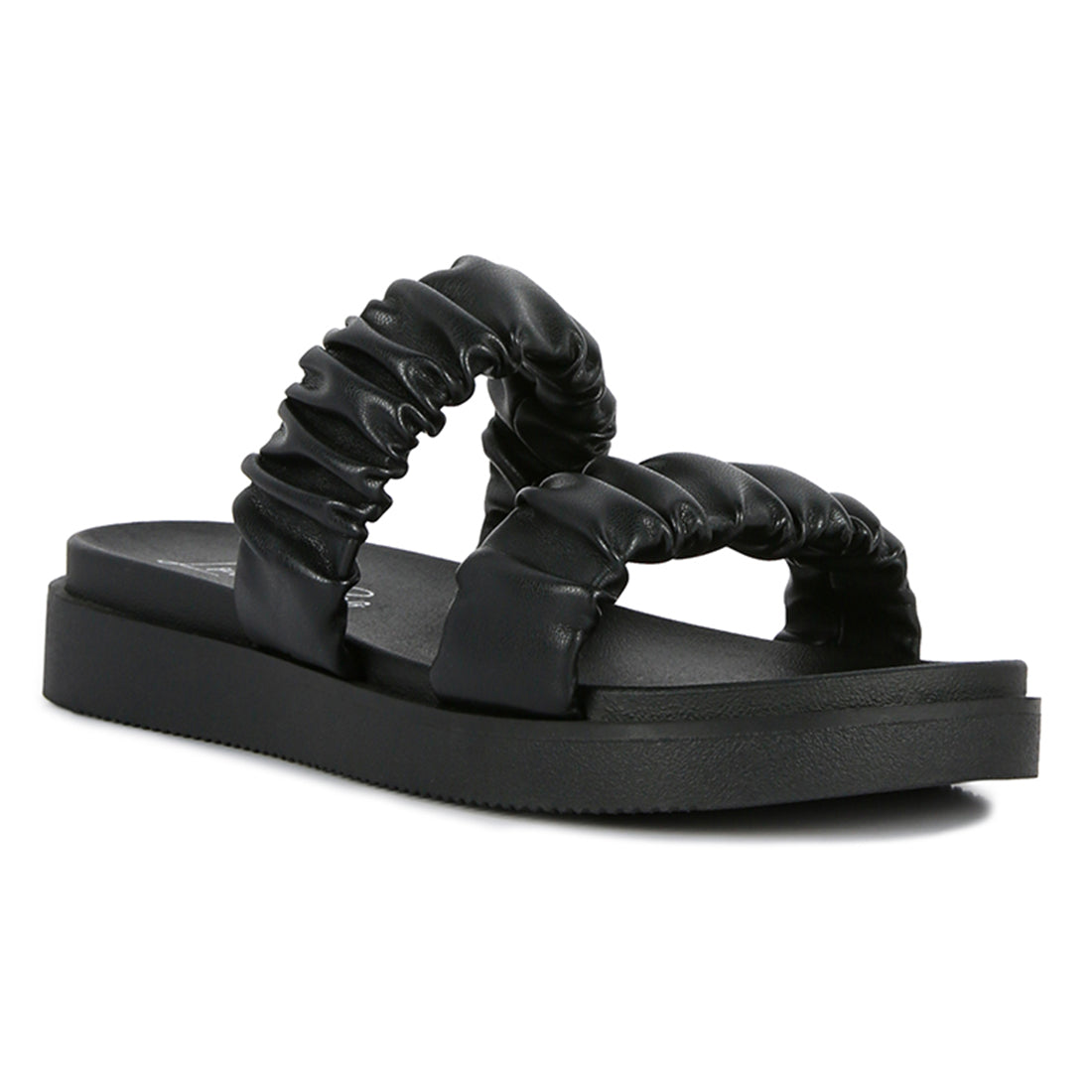 Black Ruched Strap Platform Sandals