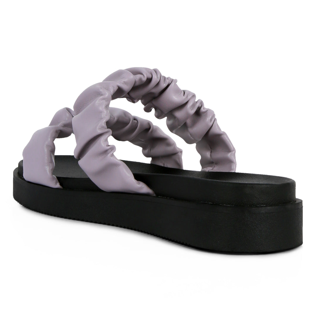 Purple Ruched Strap Platform Sandals