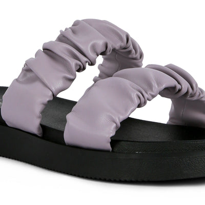 Purple Ruched Strap Platform Sandals