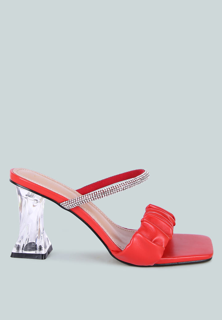 women clear heel rhinestone sandals#color_red