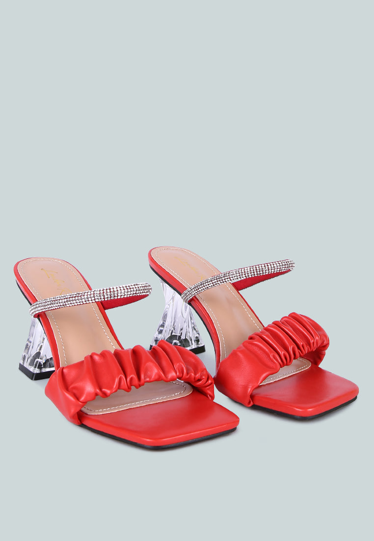 women clear heel rhinestone sandals#color_red