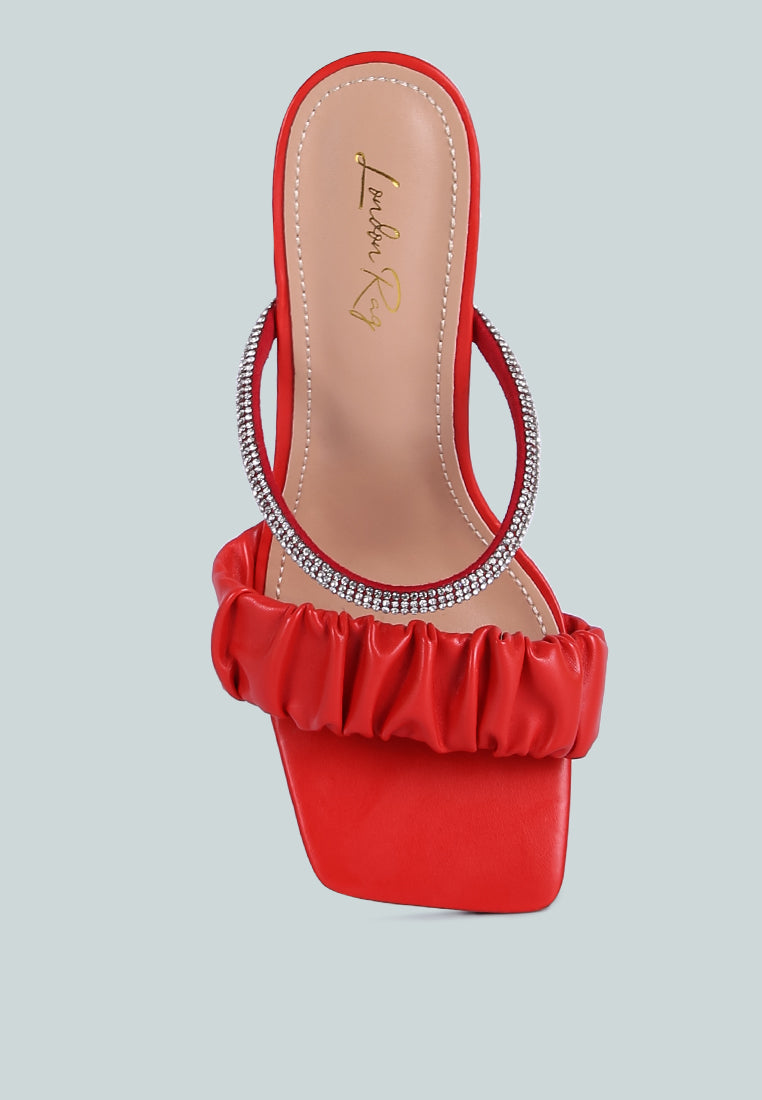 women clear heel rhinestone sandals#color_red