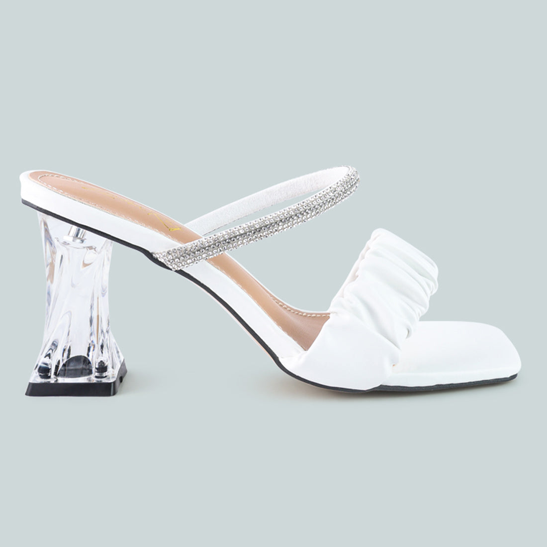 White Clear Heel Rhinestone Sandals