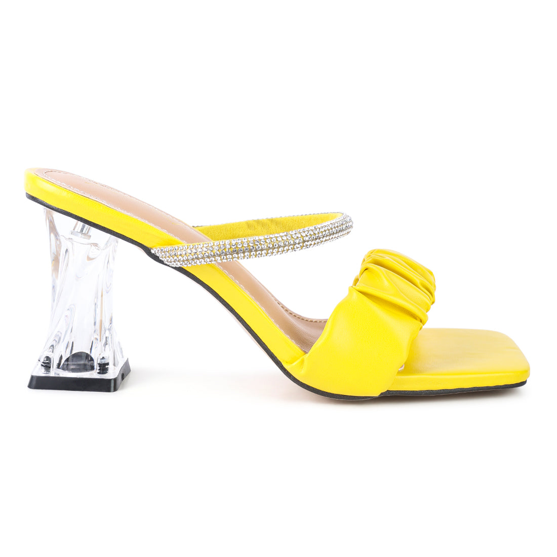 Yellow Clear Heel Rhinestone Sandals