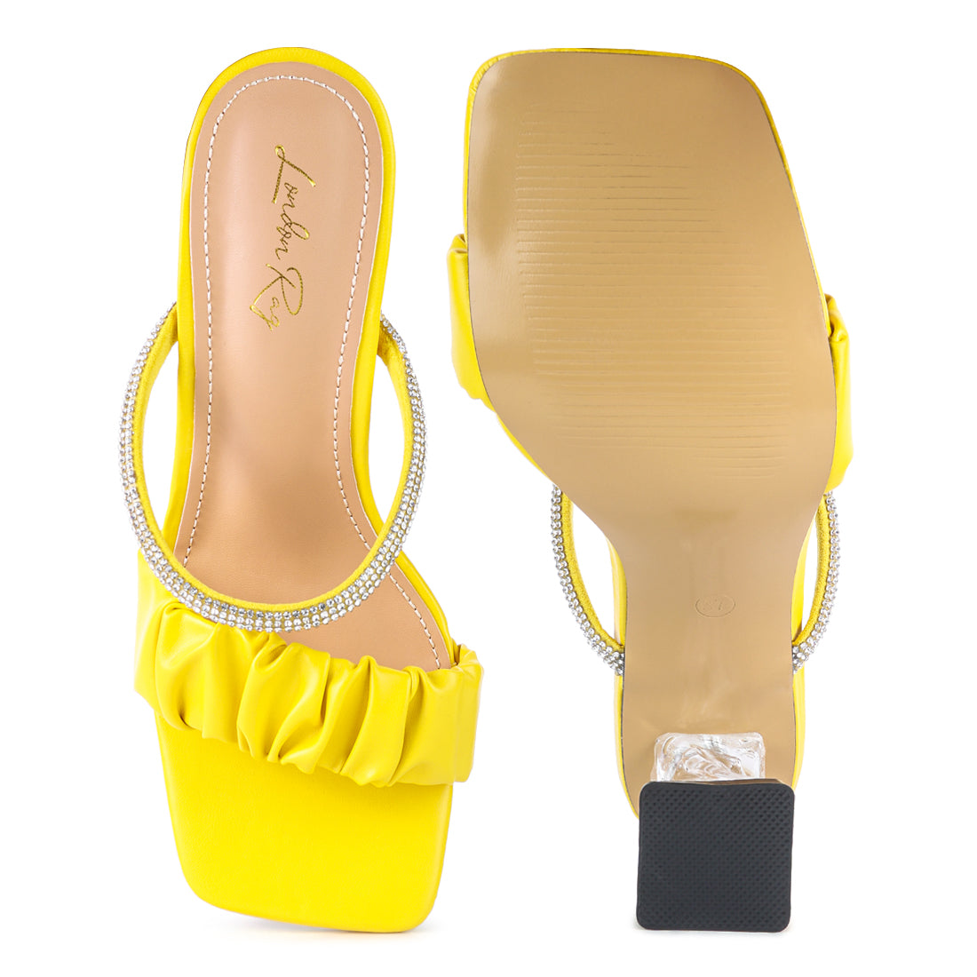 Yellow Clear Heel Rhinestone Sandals