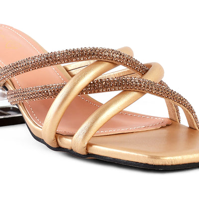 Gold Cut Out Heel Diamante Sandals