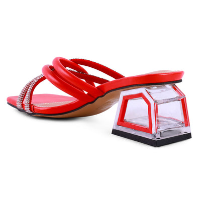 Red Cut Out Heel Diamante Sandals