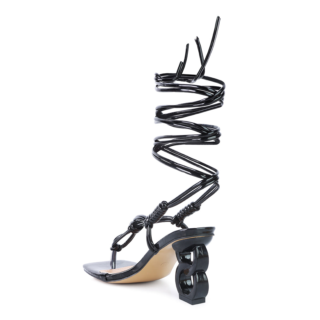 Thong Lace Up Heel Sandal in Black