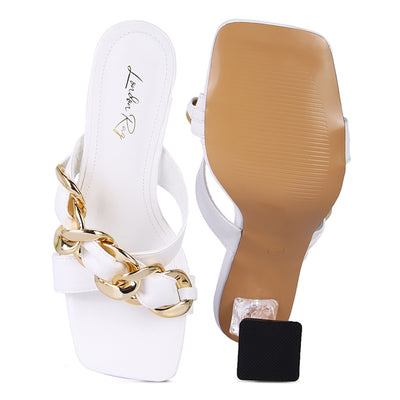 White Clear Heel Chain Detail Sandals