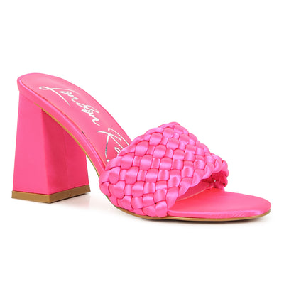 Pink Braided Satin Block Sandals