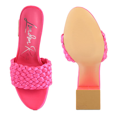 Pink Braided Satin Block Sandals