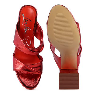 Red High Heeled Block Heel Sandal