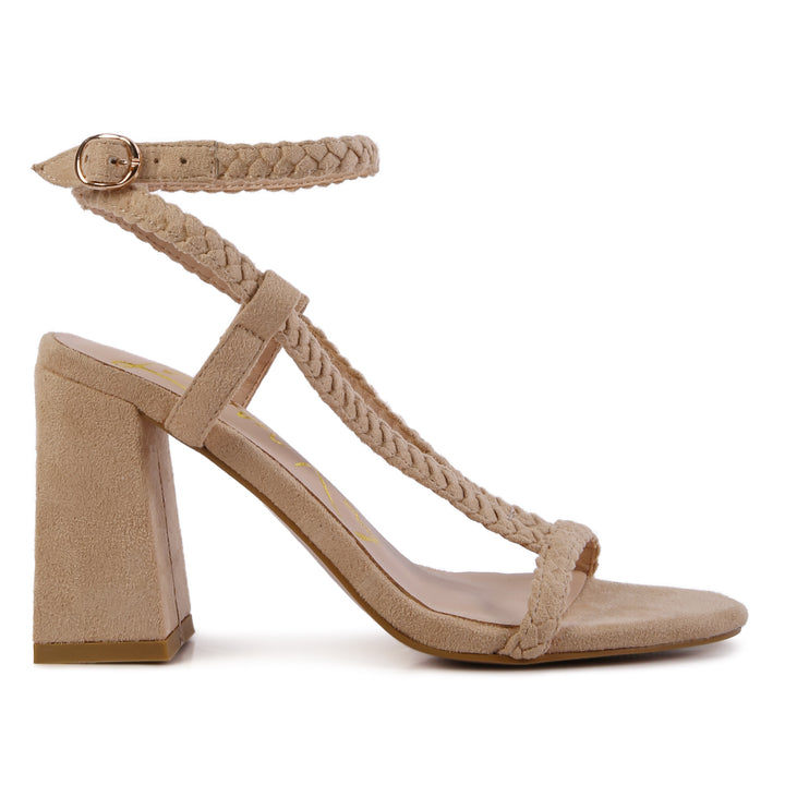 Smoosh Braided Block Heel Sandals in Beige