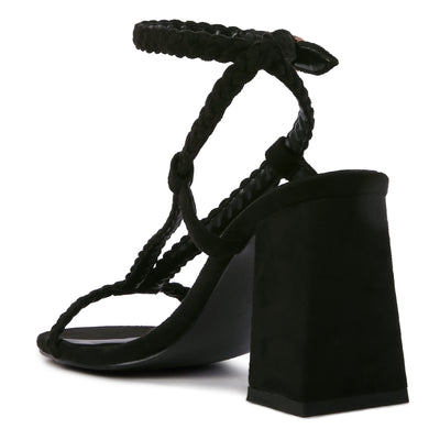 Smoosh Braided Block Heel Sandals in Black