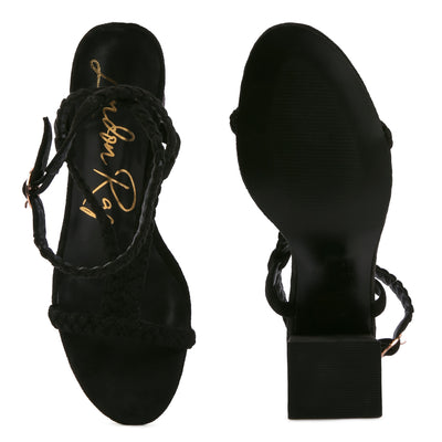 Smoosh Braided Block Heel Sandals in Black