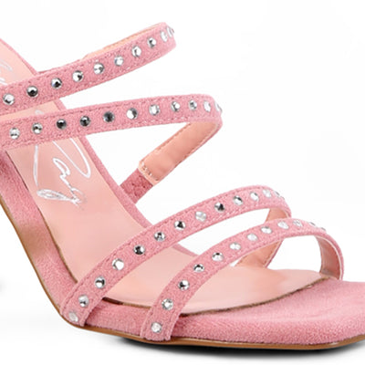 Pink High Heel Multi Strap Sandals