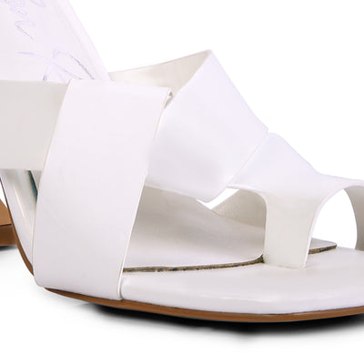 White Intertwined Toe Ring Heeled Sandals