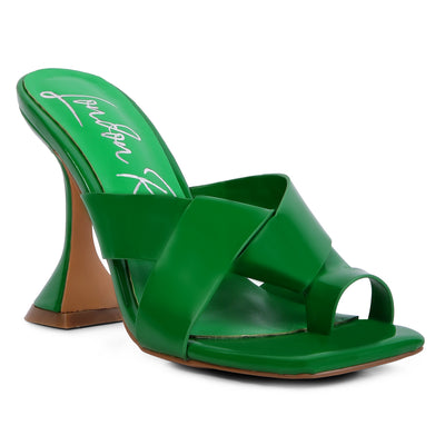 Green Intertwined Toe Ring Heeled Sandals