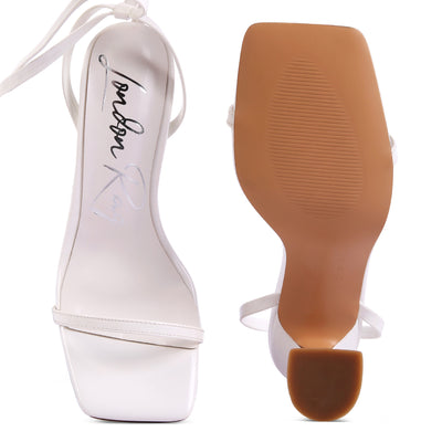 White Strappy Tie Up Spool Heel Sandals