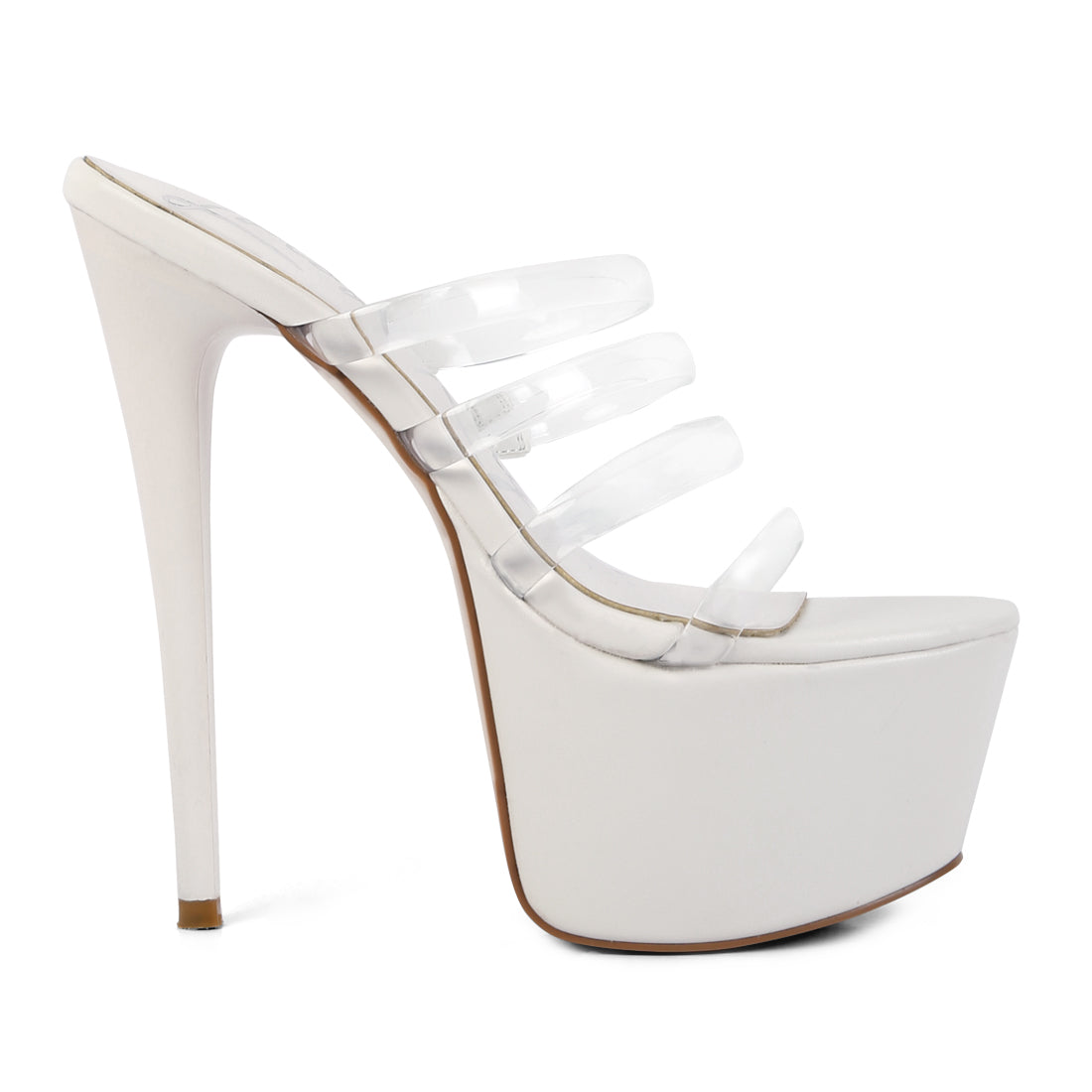White Ultra High Heel Clear Straps Sandals
