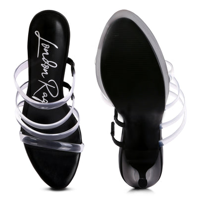 Black Ultra High Heel Clear Straps Sandals