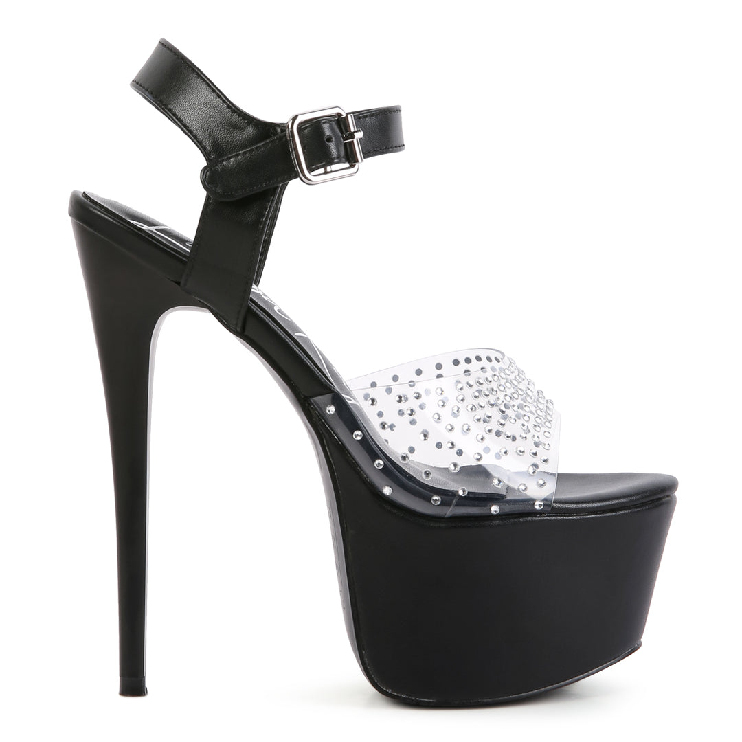 Black Ultra High Heel Clear Sandal