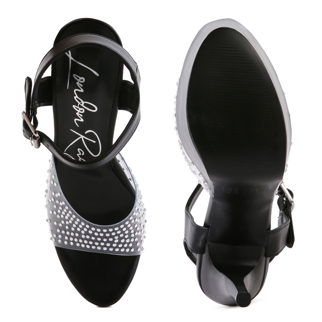 Black Ultra High Heel Clear Sandal