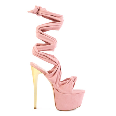 Pink Bauble High Heeled Lace Up Sandals