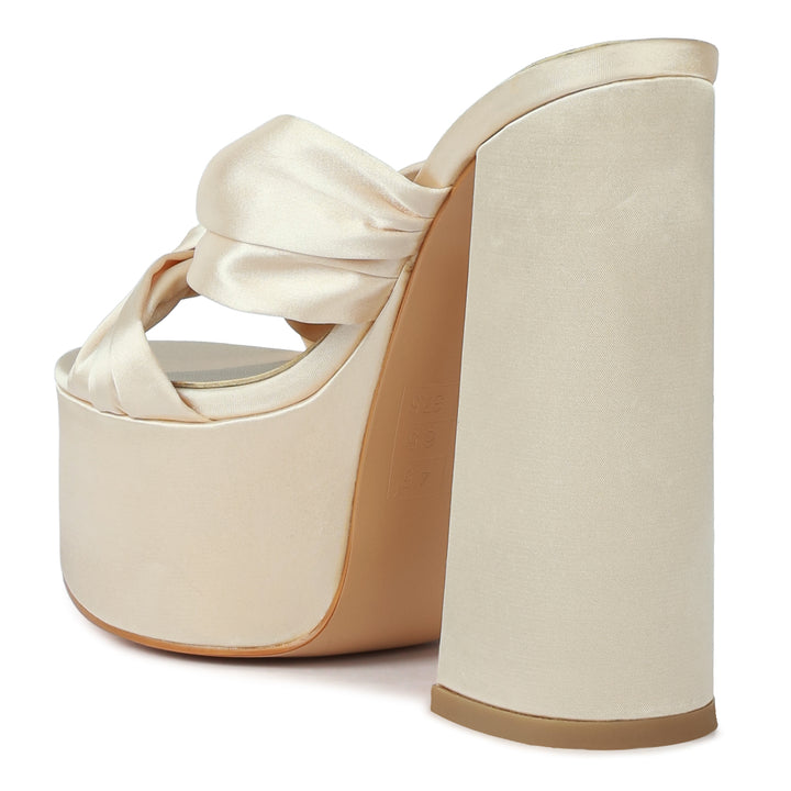 Beige Knotted Chunky Platform Heels