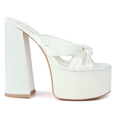 White Knotted Chunky Platform Heels