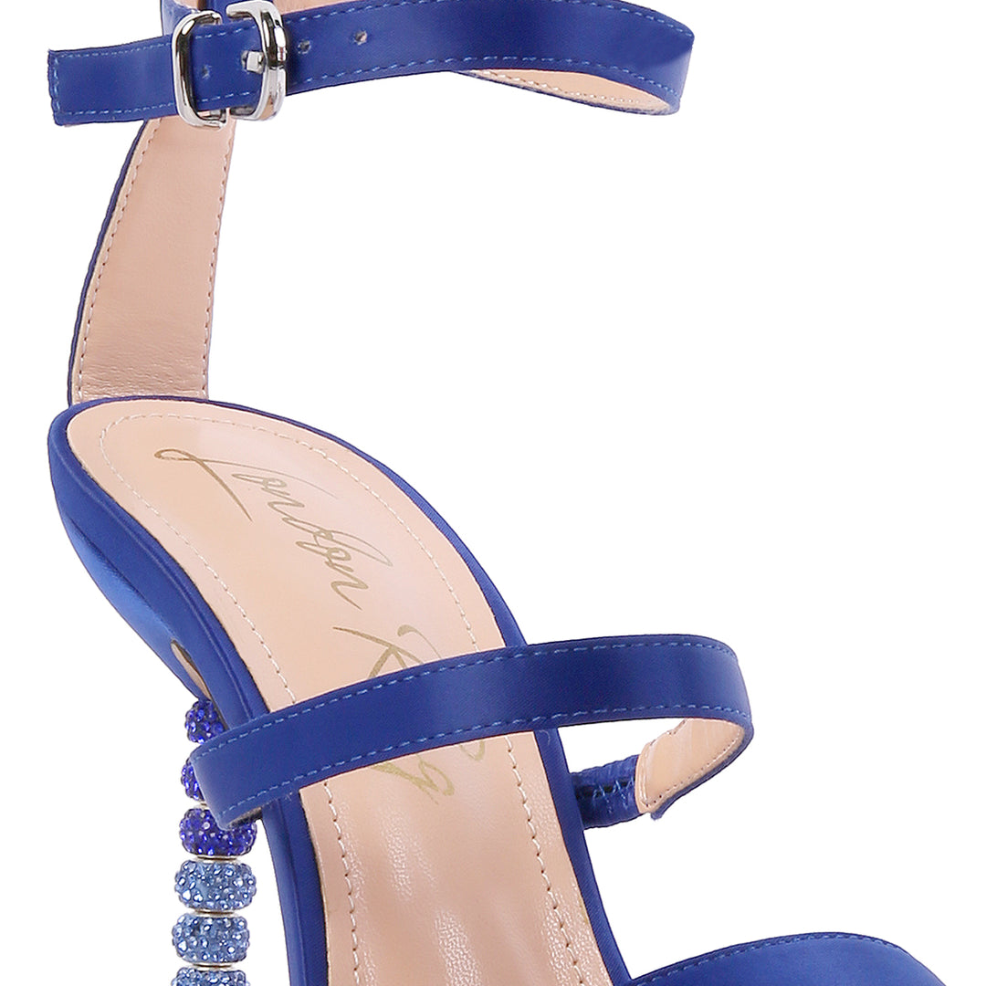 rhinestone ball heel satin sandals#color_blue