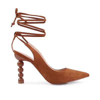 Tan Cut Out Heel Laceup Sandals