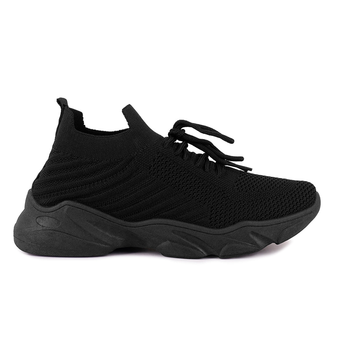 Black Athle Knitted Lace-Up Running Shoes