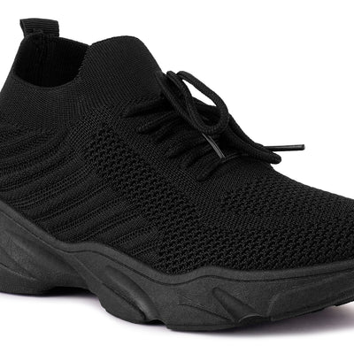 Black Athle Knitted Lace-Up Running Shoes