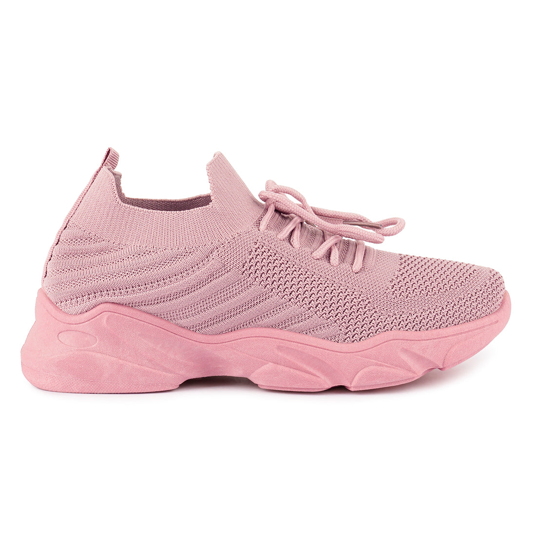 Pink Athle Knitted Lace-Up Running Shoes