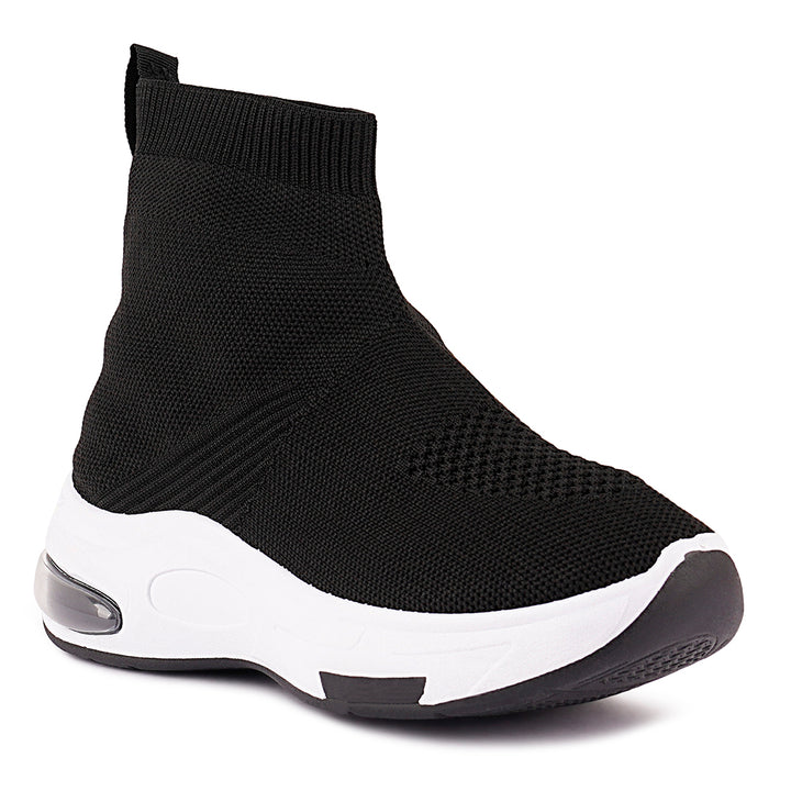 Black Fourgrid Knitted Ankle Chunky Sneaker