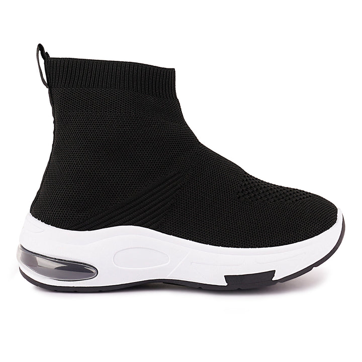 Black Fourgrid Knitted Ankle Chunky Sneaker