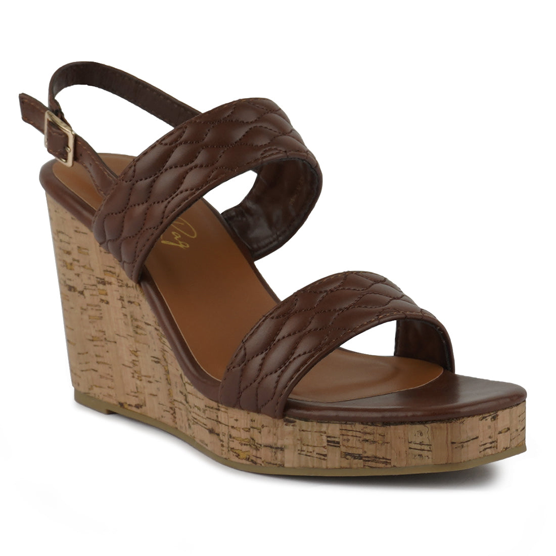Brown Quilted High Wedge Heel Sandals
