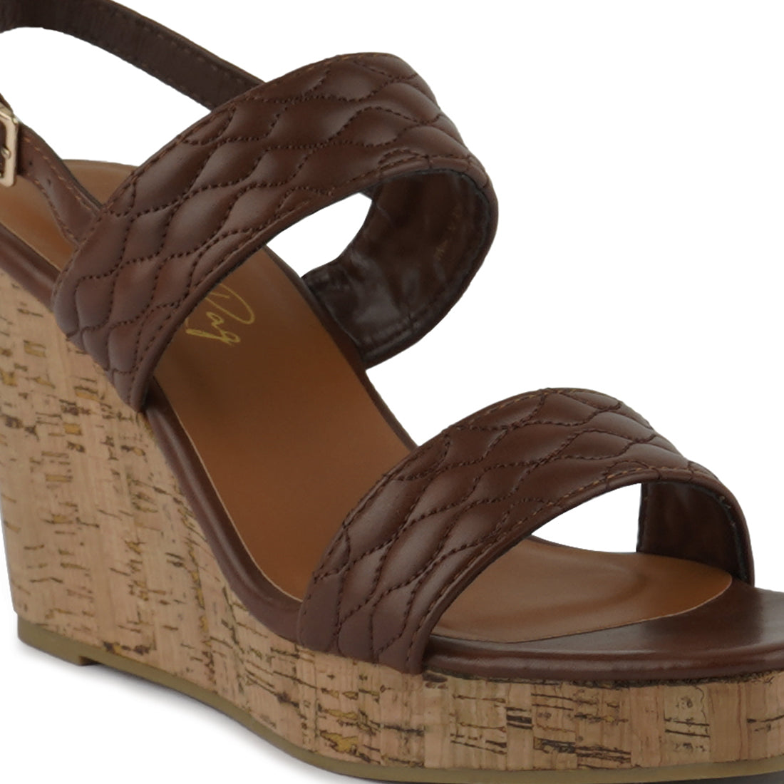 Brown Quilted High Wedge Heel Sandals