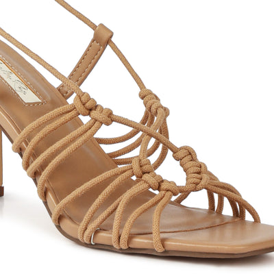 Strings Attach Braided Tie Up Block Heeled Sandal In Camel
