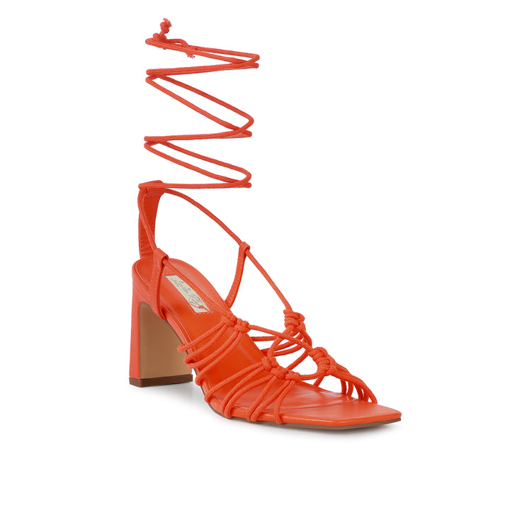 Strings Attach Braided Tie Up Block Heeled Sandal In Orange