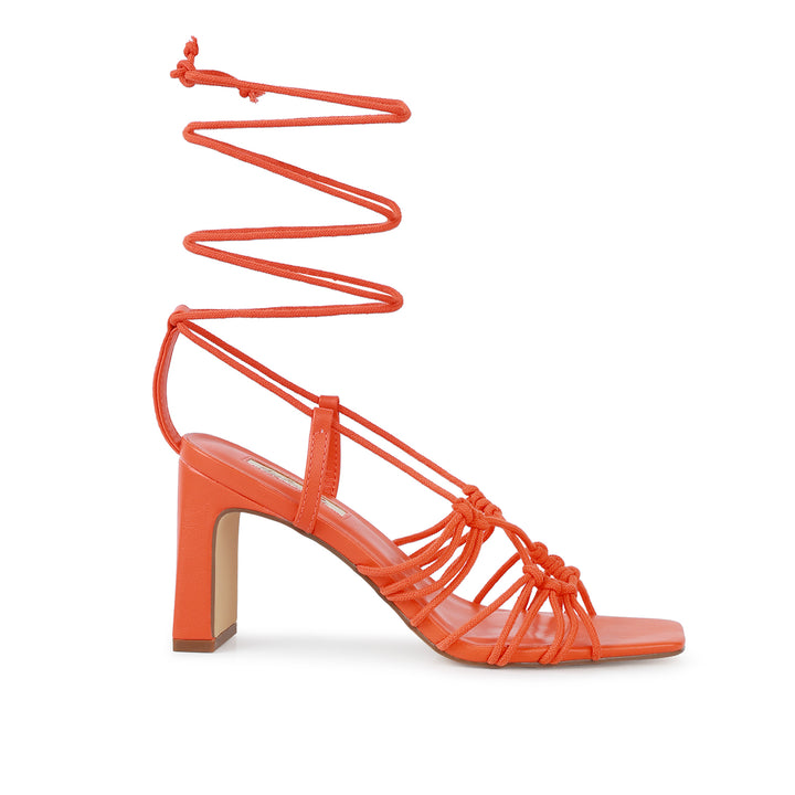 Strings Attach Braided Tie Up Block Heeled Sandal In Orange