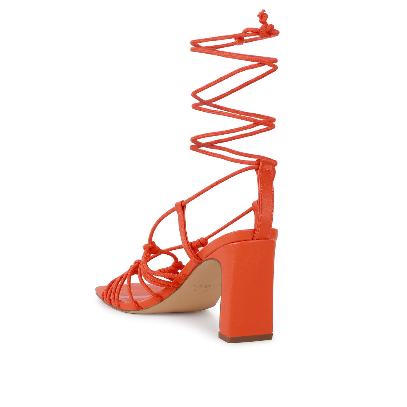 Strings Attach Braided Tie Up Block Heeled Sandal In Orange